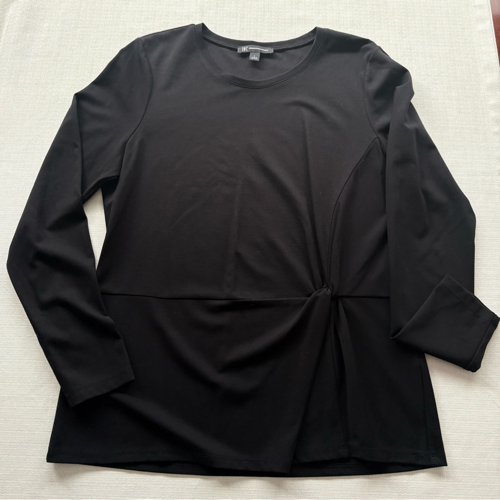 INC International Concepts Black Long Sleeve Top Twist Front L